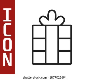 Black line Gift box icon isolated on white background. Merry Christmas and Happy New Year.  Vector