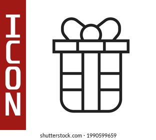 Icono de la caja de regalo de línea negra aislado en fondo blanco. Feliz cumpleaños.  Vector