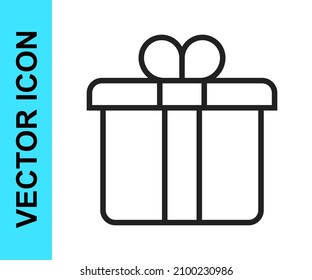 Black line Gift box icon isolated on white background. Merry Christmas and Happy New Year.  Vector