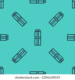 Black line Gift box icon isolated seamless pattern on green background. Happy Birthday.  Vector Illustration