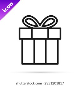 Icono de la caja de regalo de línea negra aislado en fondo blanco. Feliz cumpleaños.  Vector