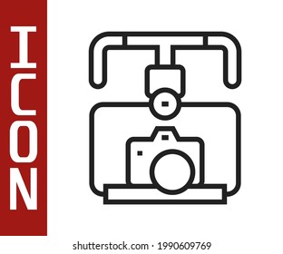 Black line Gimbal stabilizer with DSLR camera icon isolated on white background.  Vector