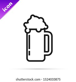 Black line Glass of beer icon isolated on white background.  Vector Illustration