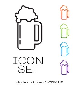 Black line Glass of beer icon isolated on white background. Set icons colorful. Vector Illustration