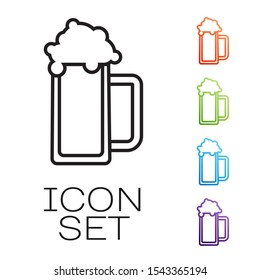 Black line Glass of beer icon isolated on white background. Set icons colorful. Vector Illustration