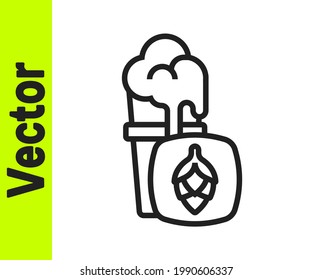 Black line Glass of beer icon isolated on white background.  Vector