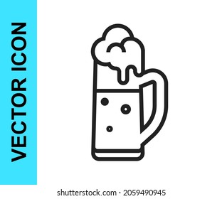 Black line Glass of beer icon isolated on white background. Happy Saint Patricks day. National Irish holiday.  Vector