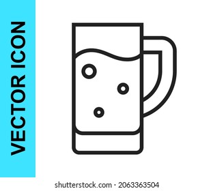 Black line Glass of beer icon isolated on white background.  Vector