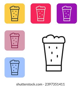 Black line Glass of beer icon isolated on white background. Set icons in color square buttons. Vector