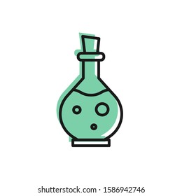 Black line Glass bottle with magic elixir icon isolated on white background. Computer game asset.  Vector Illustration