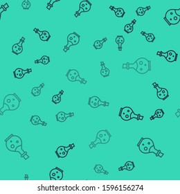 Black line Glass bottle with magic elixir icon isolated seamless pattern on green background. Computer game asset.  Vector Illustration