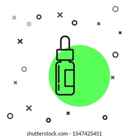 Black line Glass bottle with a pipette. Vial with a pipette inside icon isolated on white background. Container for medical and cosmetic product.  Vector Illustration