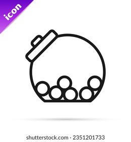 Black line Glass jar with candies inside icon isolated on white background.  Vector