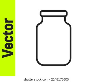 Black line Glass jar with screw-cap icon isolated on white background.  Vector