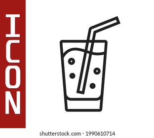 Black line Glass with water icon isolated on white background. Soda glass.  Vector