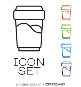 Black line Glass with water icon isolated on white background. Soda glass. Set icons colorful. Vector