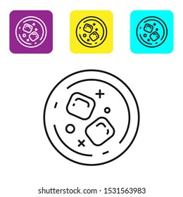 Black line Glass of whiskey and ice cubes icon isolated on white background. Set icons colorful square buttons. Vector Illustration