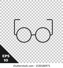 Black line Glasses icon isolated on transparent background. Eyeglass frame symbol.  Vector Illustration