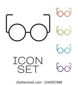 Black line Glasses icon isolated on white background. Eyeglass frame symbol. Set icons colorful. Vector Illustration