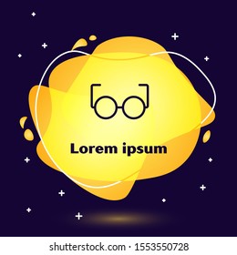 Black line Glasses icon isolated on dark blue background. Eyeglass frame symbol. Abstract banner with liquid shapes. Vector Illustration