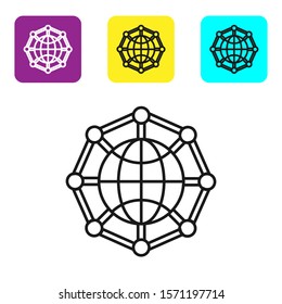 Black line Global technology or social network icon isolated on white background. Set icons colorful square buttons. Vector Illustration