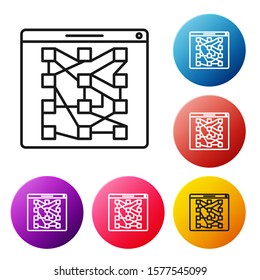 Black line Global technology or social network icon isolated on white background. Set icons colorful circle buttons. Vector Illustration