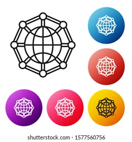 Black line Global technology or social network icon isolated on white background. Set icons colorful circle buttons. Vector Illustration