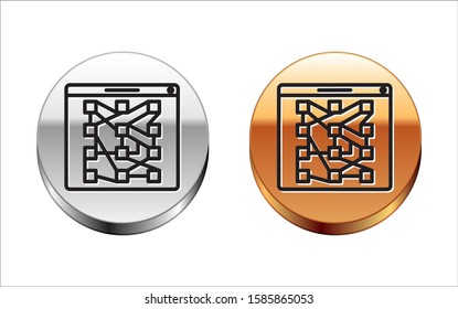 Black line Global technology or social network icon isolated on white background. Silver-gold circle button. Vector Illustration