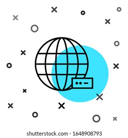 Black line Global technology or social network icon isolated on white background. Random dynamic shapes. Vector Illustration