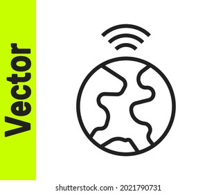 Black line Global technology or social network icon isolated on white background.  Vector