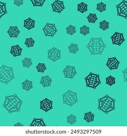 Black line Global technology or social network icon isolated seamless pattern on green background.  Vector