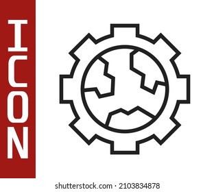 Black line Globe of the Earth and gear or cog icon isolated on white background. Setting parameters. Global Options.  Vector