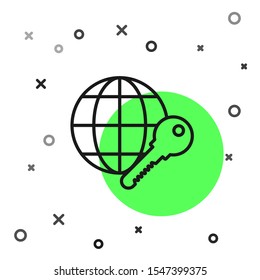 Black line Globe key icon isolated on white background.  Vector Illustration