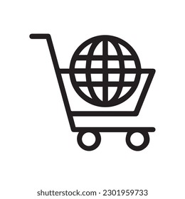 Black line globe shop cart icon design