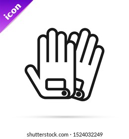 Black line Gloves icon isolated on white background. Extreme sport. Sport equipment.  Vector Illustration