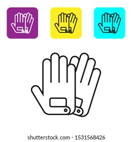 Black line Gloves icon isolated on white background. Extreme sport. Sport equipment. Set icons colorful square buttons. Vector Illustration