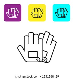 Black line Gloves icon isolated on white background. Extreme sport. Sport equipment. Set icons colorful square buttons. Vector Illustration