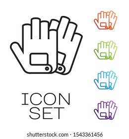 Black line Gloves icon isolated on white background. Extreme sport. Sport equipment. Set icons colorful. Vector Illustration