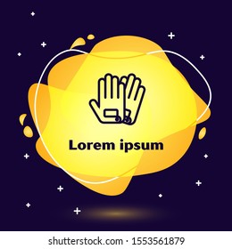 Black line Gloves icon isolated on dark blue background. Extreme sport. Sport equipment. Abstract banner with liquid shapes. Vector Illustration
