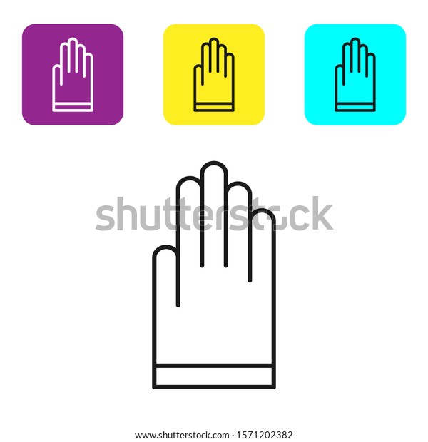 Black line Gloves icon isolated on\
white background. Extreme sport. Diving underwater equipment. Set\
icons colorful square buttons. Vector\
Illustration