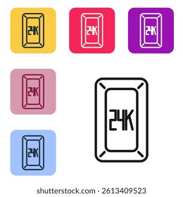 Black line Gold bars 24k icon isolated on white background. Banking business concept. Set icons in color square buttons. Vector