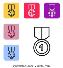 Black line Gold medal icon isolated on white background. Winner symbol. Set icons in color square buttons. Vector