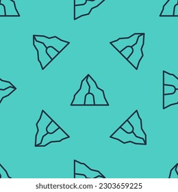 Black line Gold mine icon isolated seamless pattern on green background.  Vector