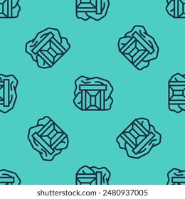Black line Gold mine icon isolated seamless pattern on green background.  Vector