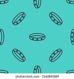 Black line Gold ring icon isolated seamless pattern on green background.  Vector