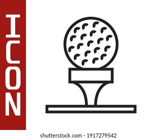 Black line Golf ball on tee icon isolated on white background.  Vector