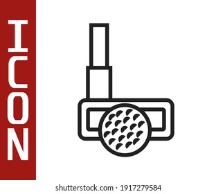 Black line Golf club with ball icon isolated on white background.  Vector