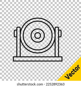 Black line Gong musical percussion instrument circular metal disc icon isolated on transparent background.  Vector