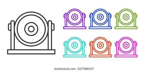 Black line Gong musical percussion instrument circular metal disc icon isolated on white background. Set icons colorful. Vector