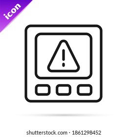 Black line Gps device error icon isolated on white background.  Vector